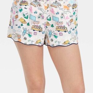 Roller rabbit Scallop-Hem Pajama Shorts - White with Multicolor Campsite Print